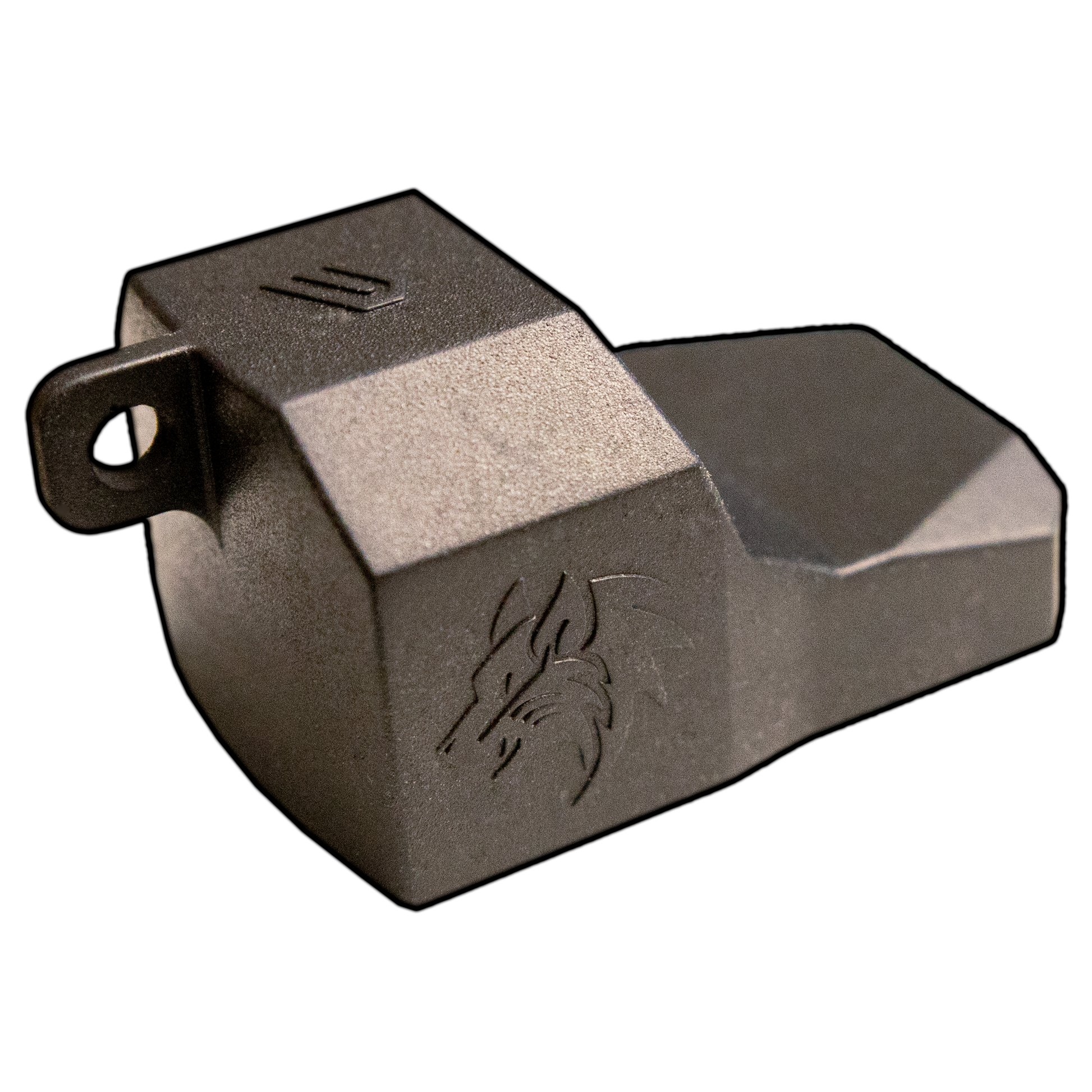 a close up of a metal object on a black background