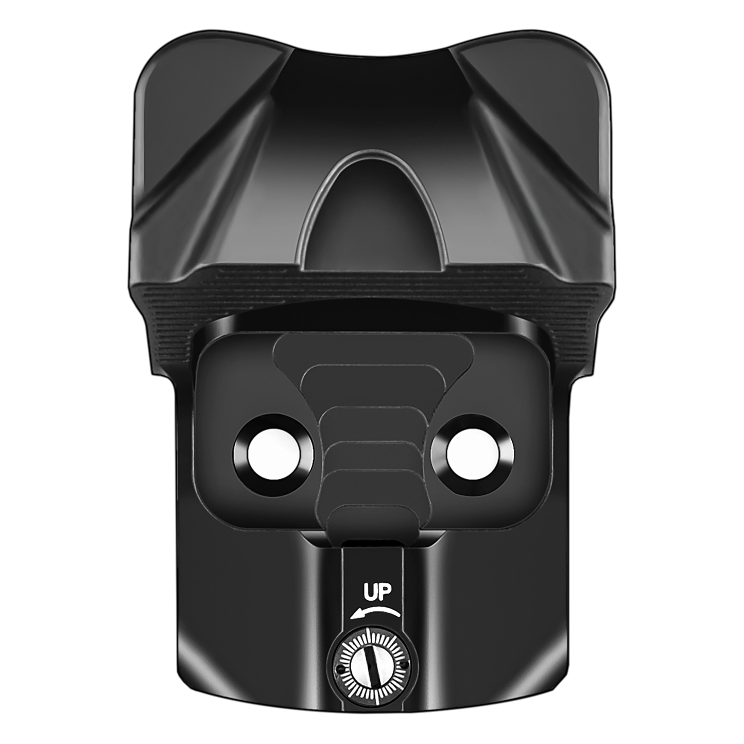 a close up of a black object on a white background
