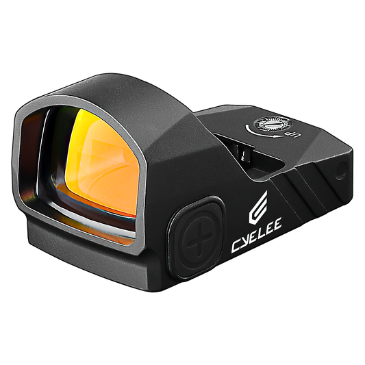 a close up of a red dot sight