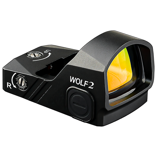 a close up of a red dot sight