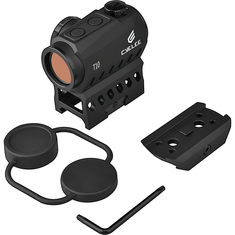 Cyelee T10 Shake Awake Rifle Red Dot With Co-witness Riser Mount and MOTAC - Cyelee Optics Red Dot Reflex Sight Shake Awake Optic Rugged Pistol