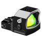 a red dot sight with a green light