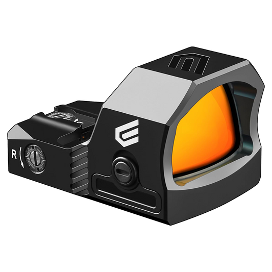 a close up of a red dot sight