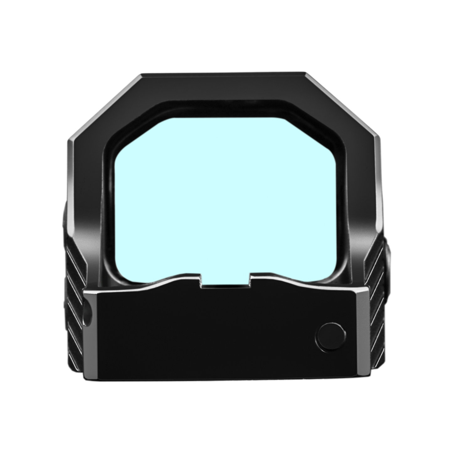 a close up of a black and blue sight