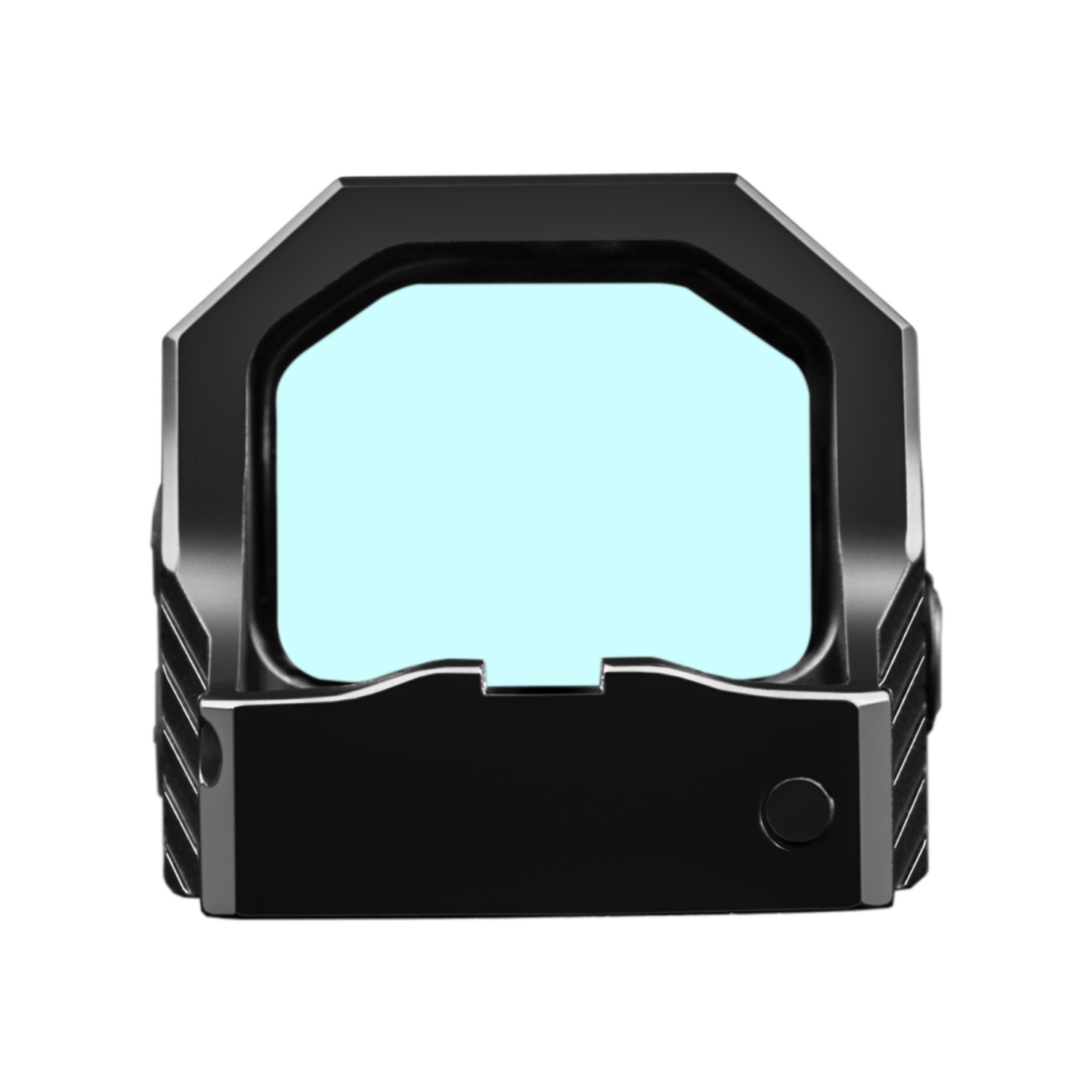 a close up of a black and blue sight