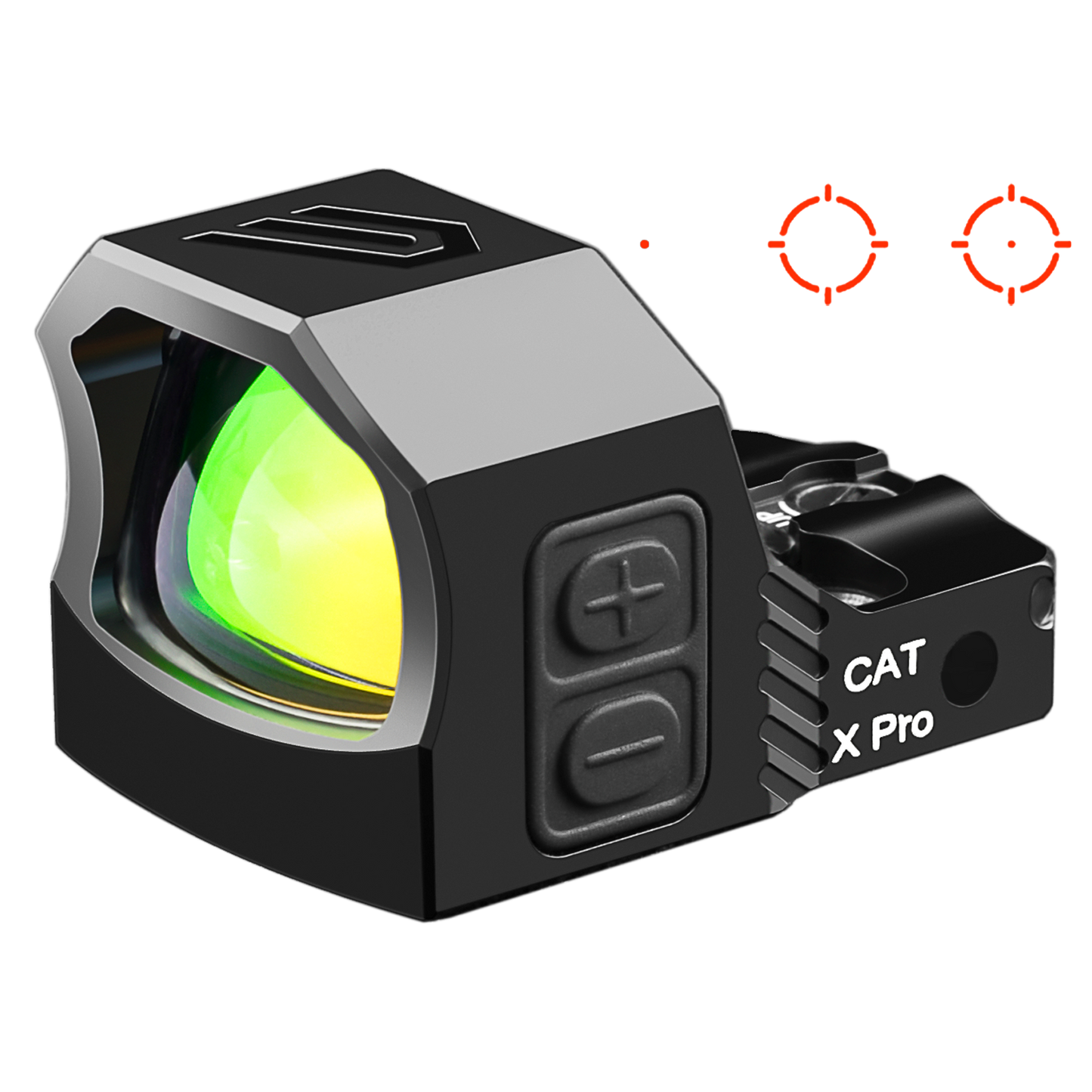a red dot sight with a green dot on it