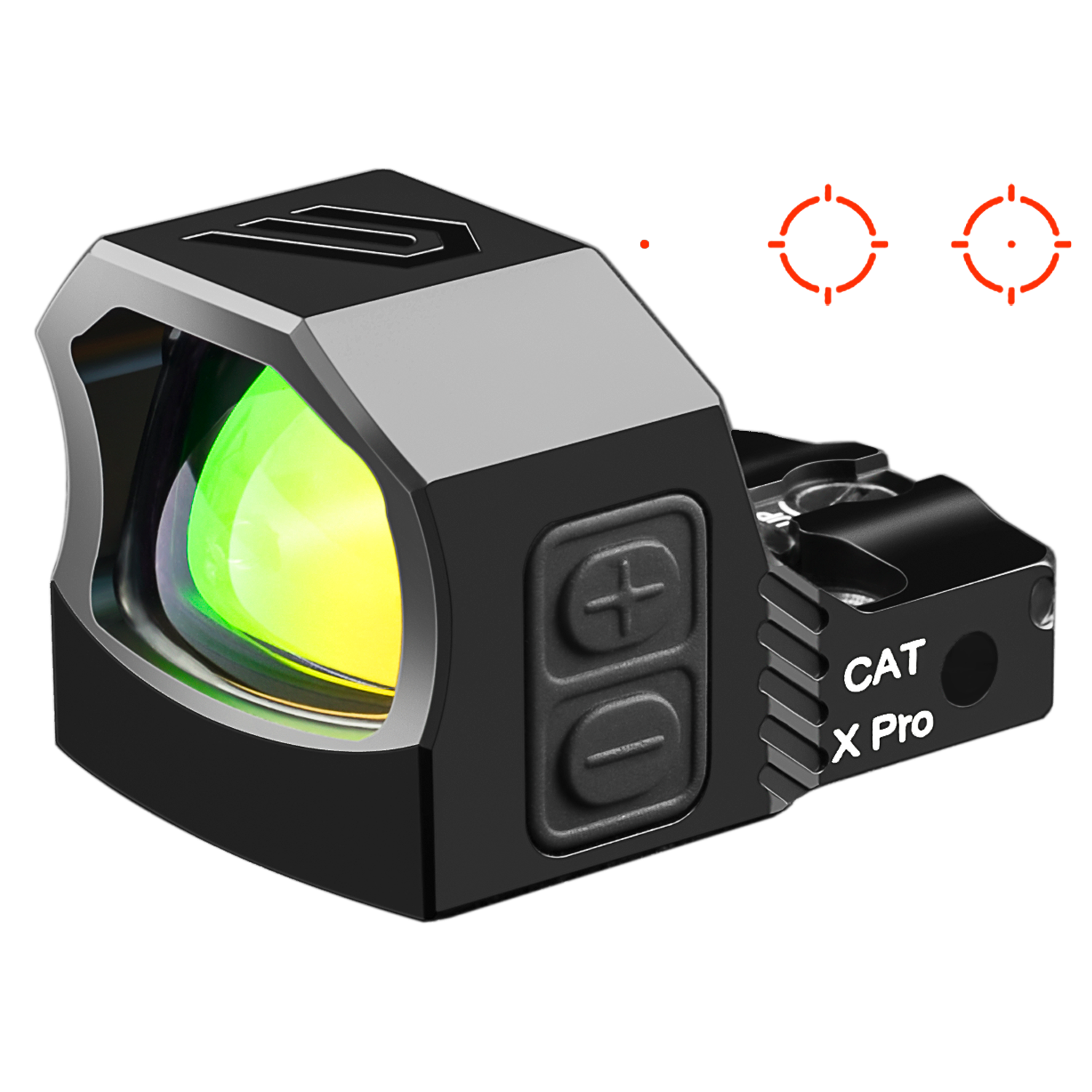 a red dot sight with a green dot on it