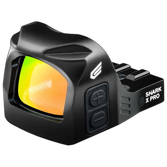 a close up of a black and yellow sight