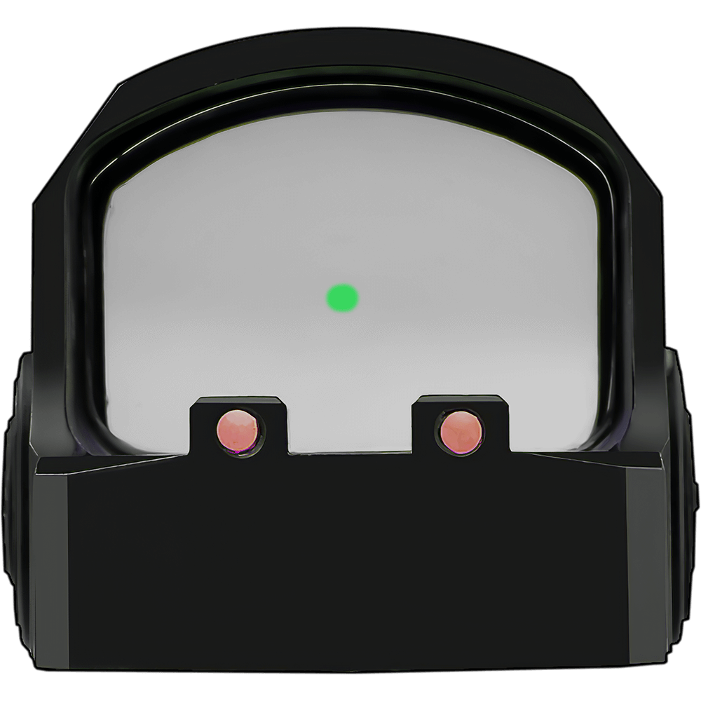 a close up of a green dot on a black sight