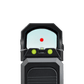 a close up of a red dot sight on a black background